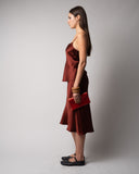 ANGIE SATIN MIDI SKIRT - BURGUNDY
