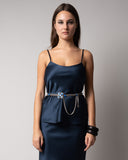 ANGIE SATIN TANK TOP - NAVY