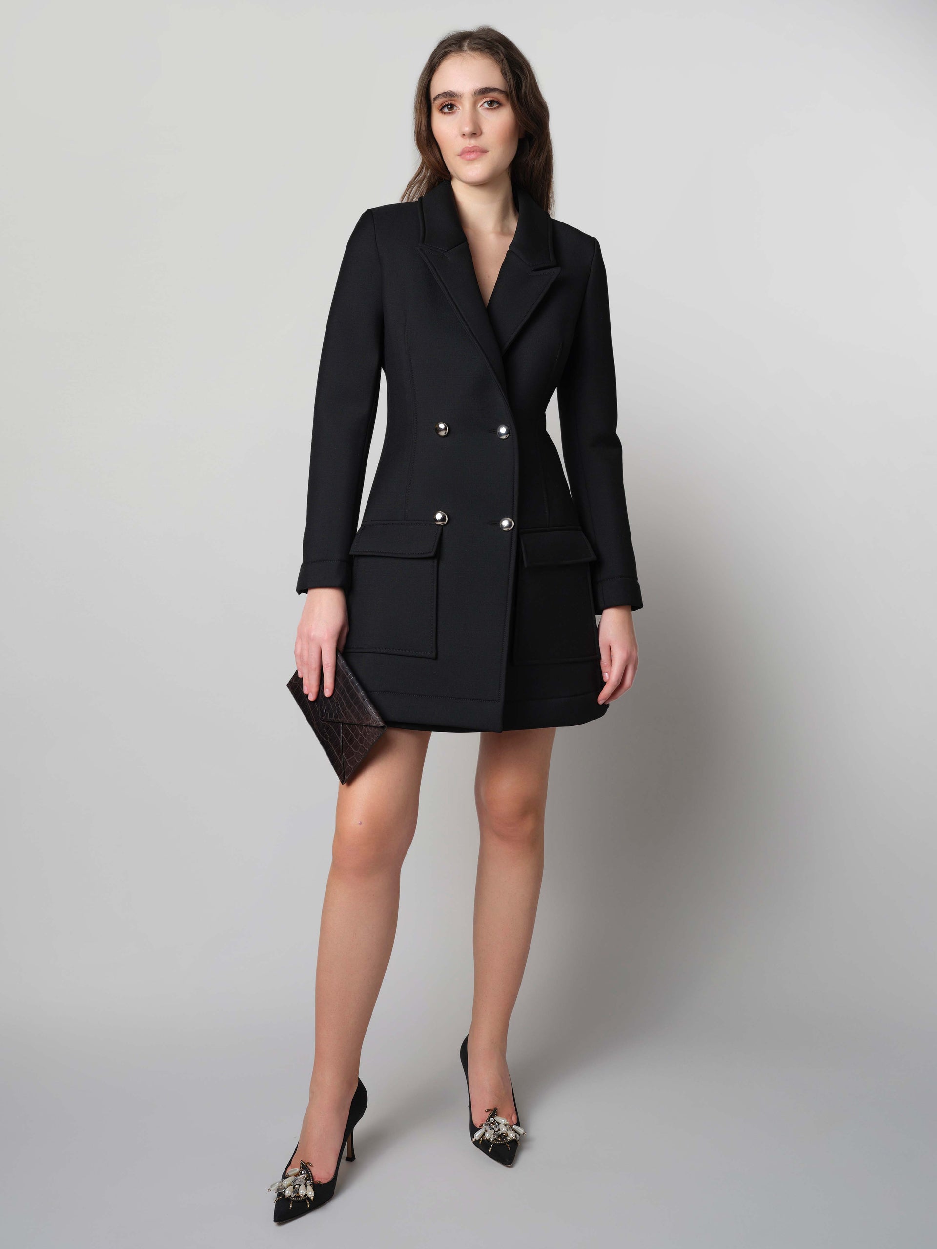 green emerald velvet dress NEOPRENE COAT DRESS – Julie de Libran